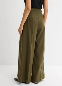 bonprix bonprix Pantalón con hebilla lateral de mezcla de viscosa Verde oliva oscuro Outlet