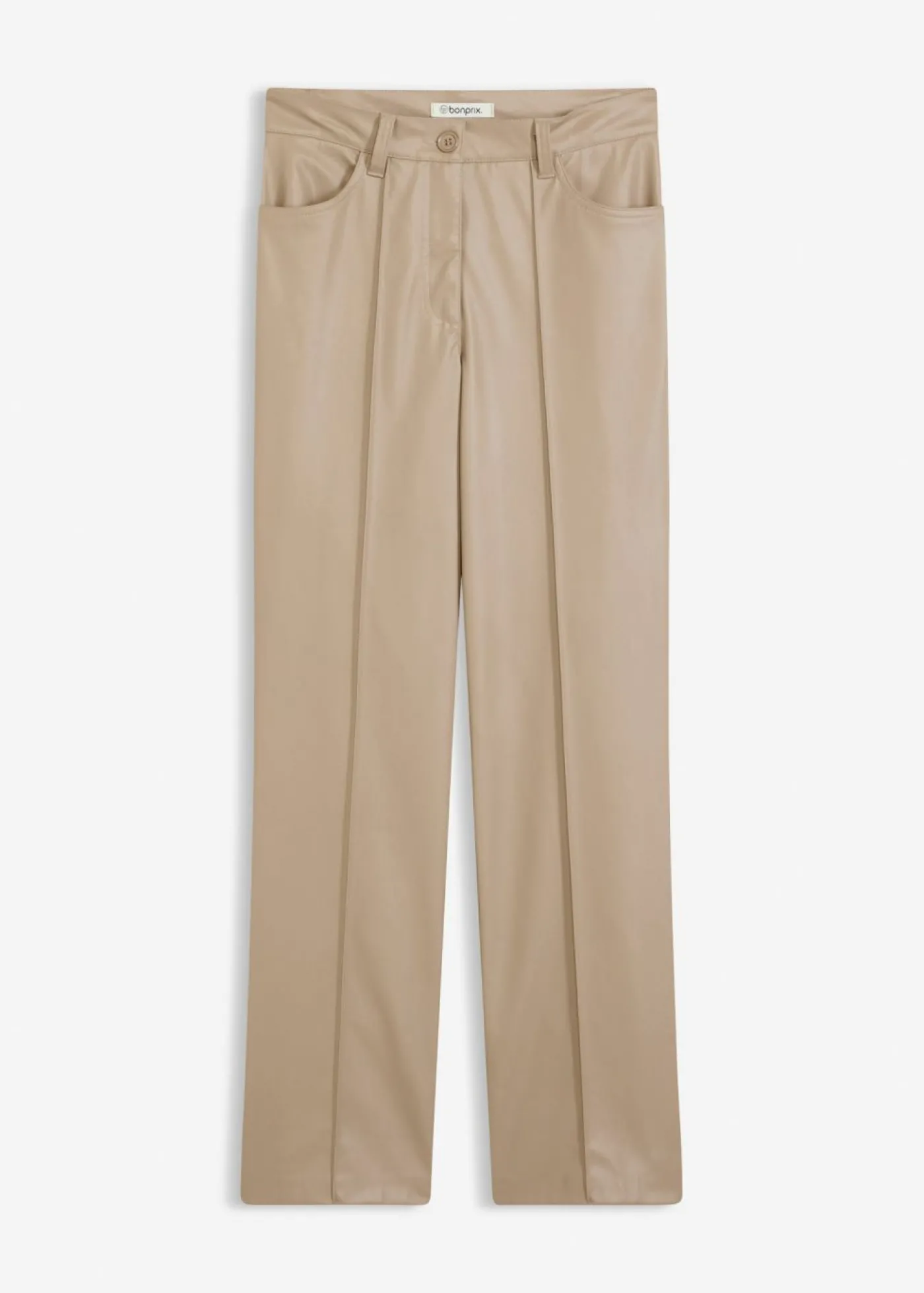 bonprix bonprix Pantalón con pernera recta de piel sintética con ribete Marrón grisáceo Clearance