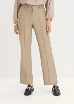 bonprix bonprix Pantalón con pernera recta de piel sintética con ribete Marrón grisáceo Clearance