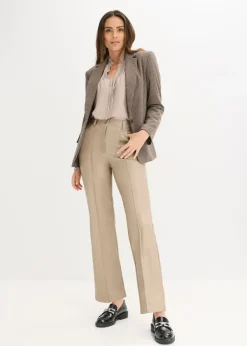 bonprix bonprix Pantalón con pernera recta de piel sintética con ribete Marrón grisáceo Clearance