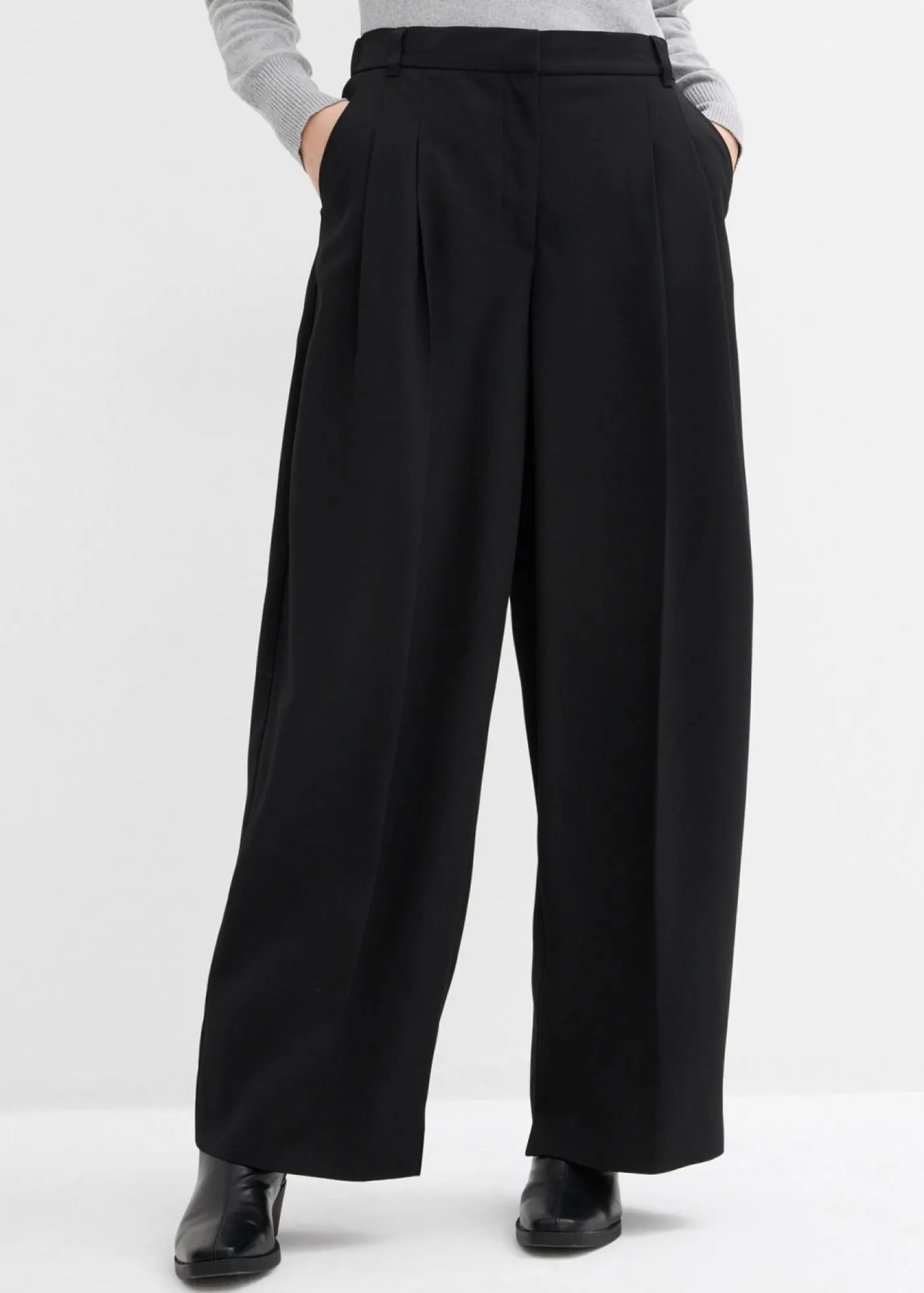 bonprix bonprix Pantalón con pinzas, cinturilla cómoda y abertura Negro