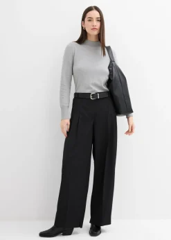 bonprix bonprix Pantalón con pinzas, cinturilla cómoda y abertura Negro