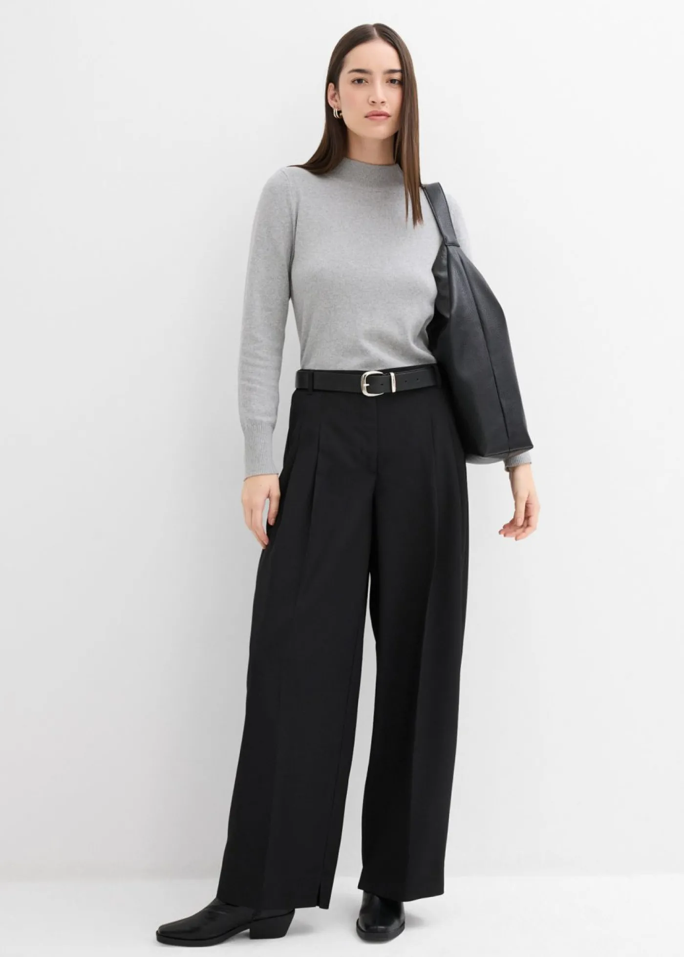 bonprix bonprix Pantalón con pinzas, cinturilla cómoda y abertura Negro