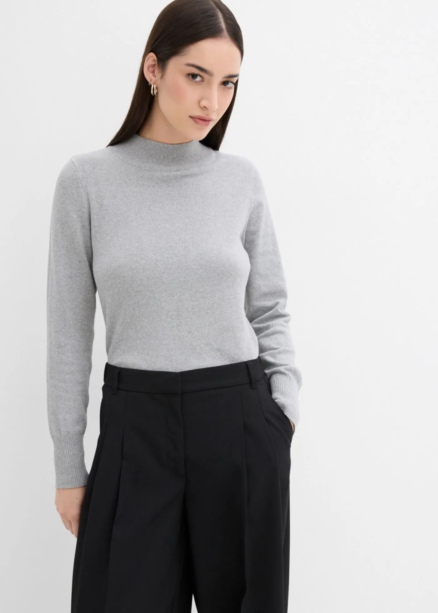 bonprix bonprix Pantalón con pinzas, cinturilla cómoda y abertura Negro