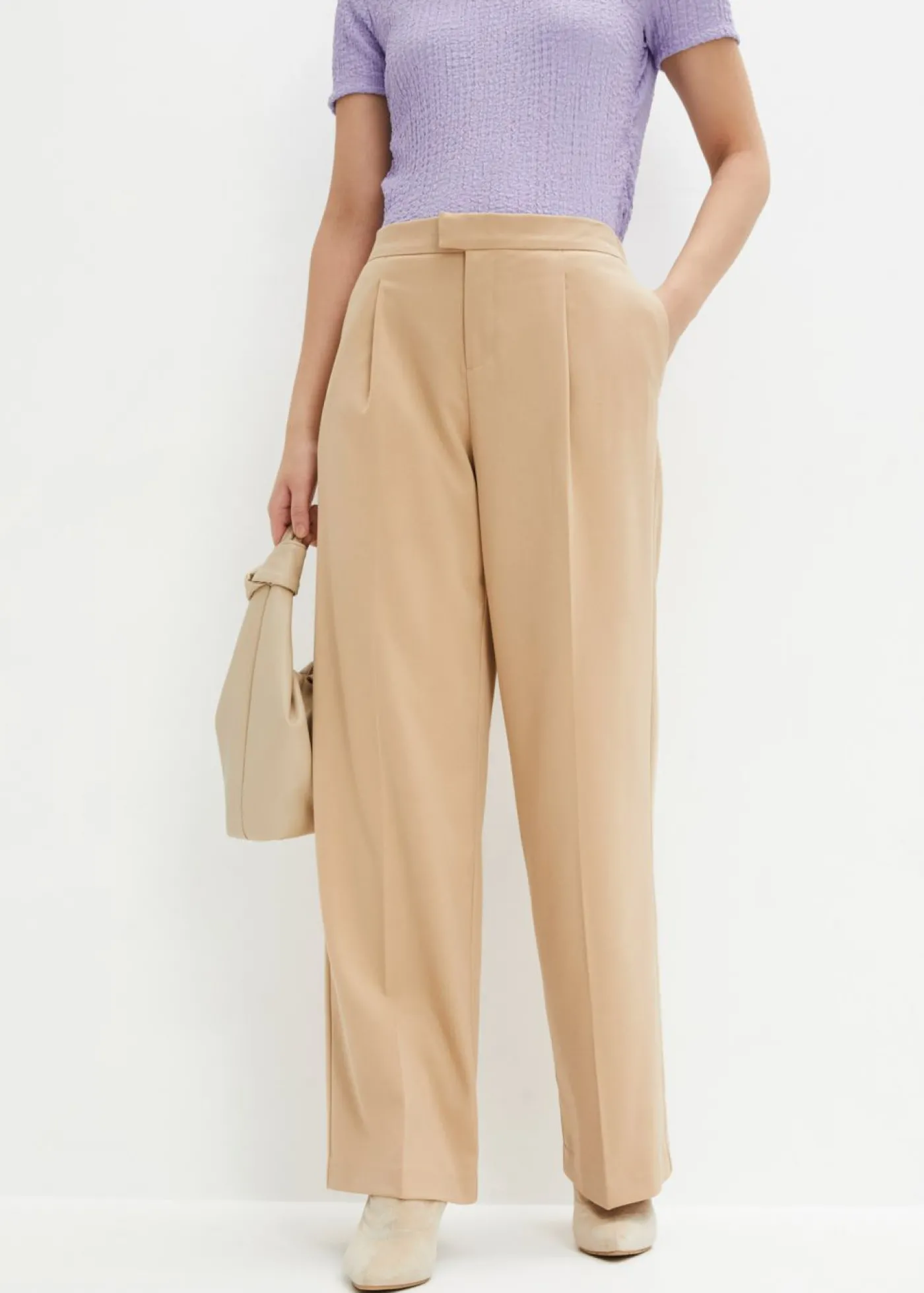 bonprix bonprix Pantalón con pinzas y cinturilla cómoda Café con leche New