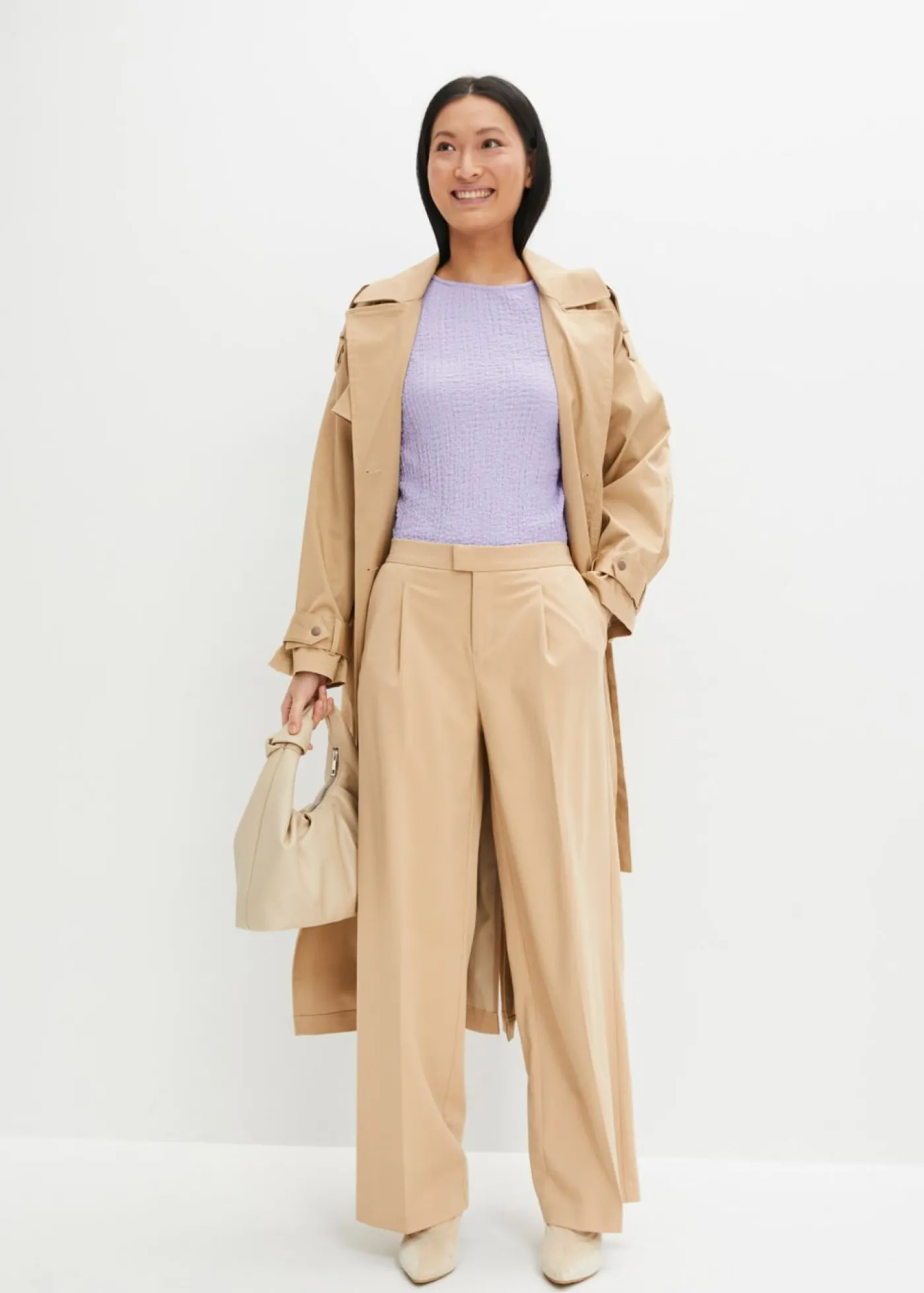 bonprix bonprix Pantalón con pinzas y cinturilla cómoda Café con leche New
