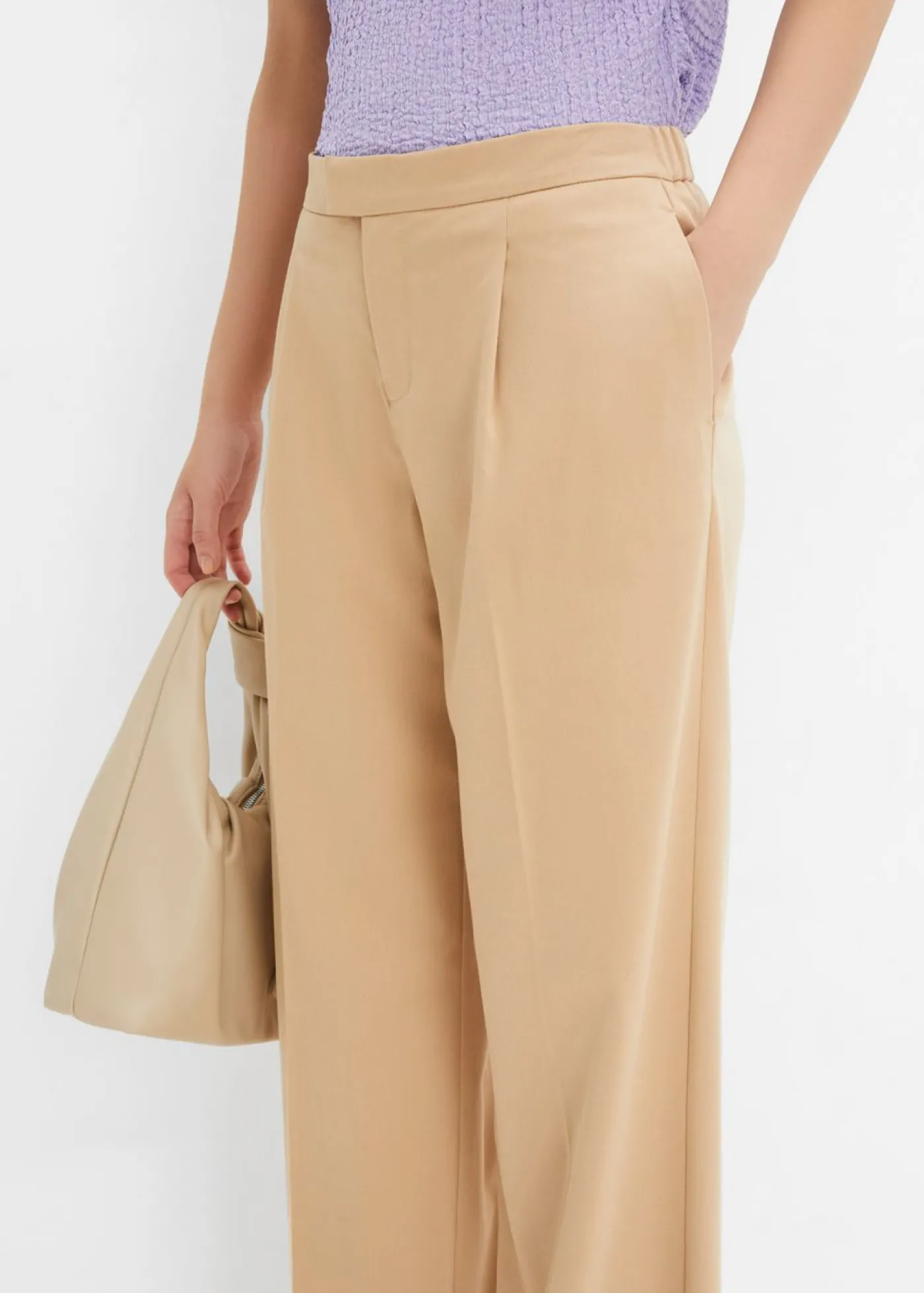 bonprix bonprix Pantalón con pinzas y cinturilla cómoda Café con leche New