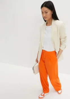 bonprix bonprix Pantalón con pinzas y cinturilla cómoda Naranja cálido Outlet