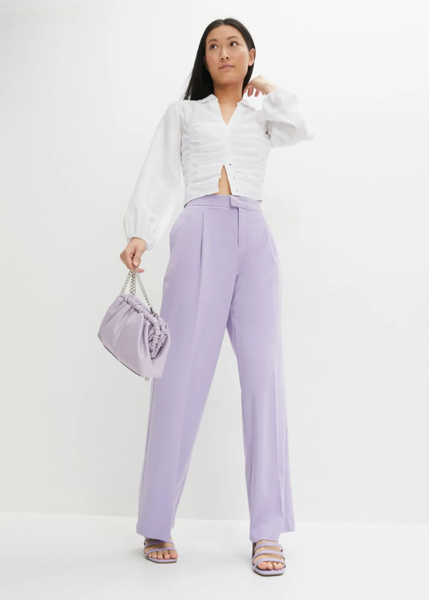 bonprix bonprix Pantalón con pinzas y cinturilla cómoda Violeta claro