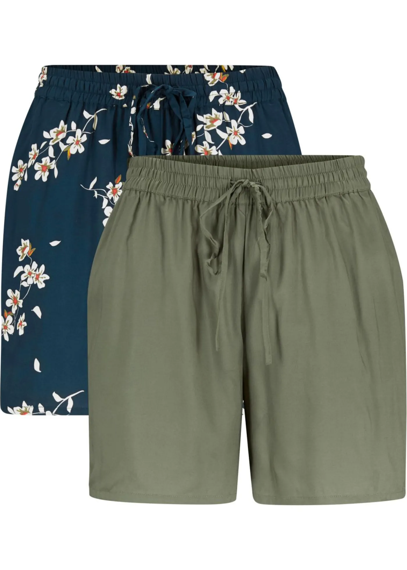 bonprix bonprix Pantalón corto Azul oscuro de flores + verde oliva oscuro monocolor Clearance
