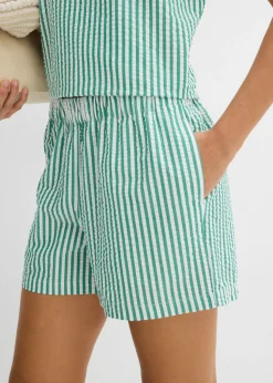 bonprix bonprix Pantalón corto a rayas de algodón puro verde gema-blanco con rayas Best