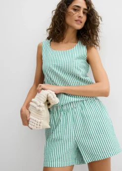 bonprix bonprix Pantalón corto a rayas de algodón puro verde gema-blanco con rayas Best