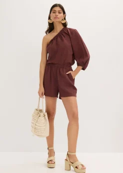 bonprix bonprix Pantalón corto con contenido de lino Café Discount