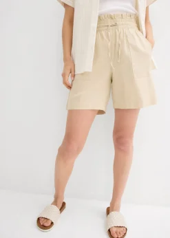 bonprix bonprix Pantalón corto con lino Arena claro Hot