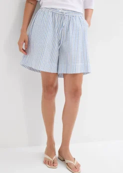 bonprix bonprix Pantalón corto de algodón puro azul provenzal-blanco lana rayas verticales Online