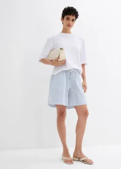 bonprix bonprix Pantalón corto de algodón puro azul provenzal-blanco lana rayas verticales Online
