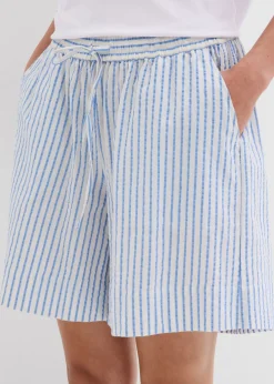 bonprix bonprix Pantalón corto de algodón puro azul provenzal-blanco lana rayas verticales Online
