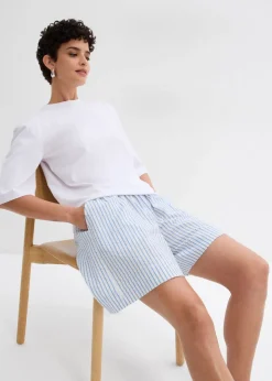 bonprix bonprix Pantalón corto de algodón puro azul provenzal-blanco lana rayas verticales Online