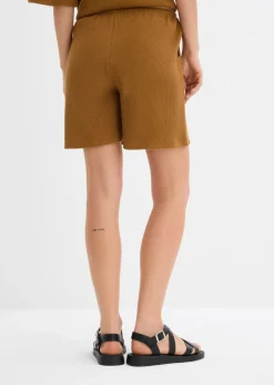 bonprix bonprix Pantalón corto de algodón puro con estructura Marrón coñac