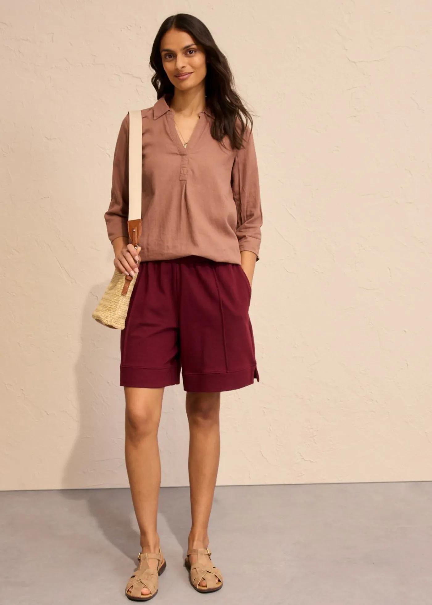 bonprix bonprix Pantalón corto de chándal de mezcla de algodón rojo avellana Online