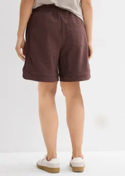bonprix bonprix Pantalón corto de chándal de mezcla de algodón con corte ancho Marrón tierra jaspeado Clearance