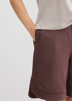 bonprix bonprix Pantalón corto de chándal de mezcla de algodón con corte ancho Marrón tierra jaspeado Clearance