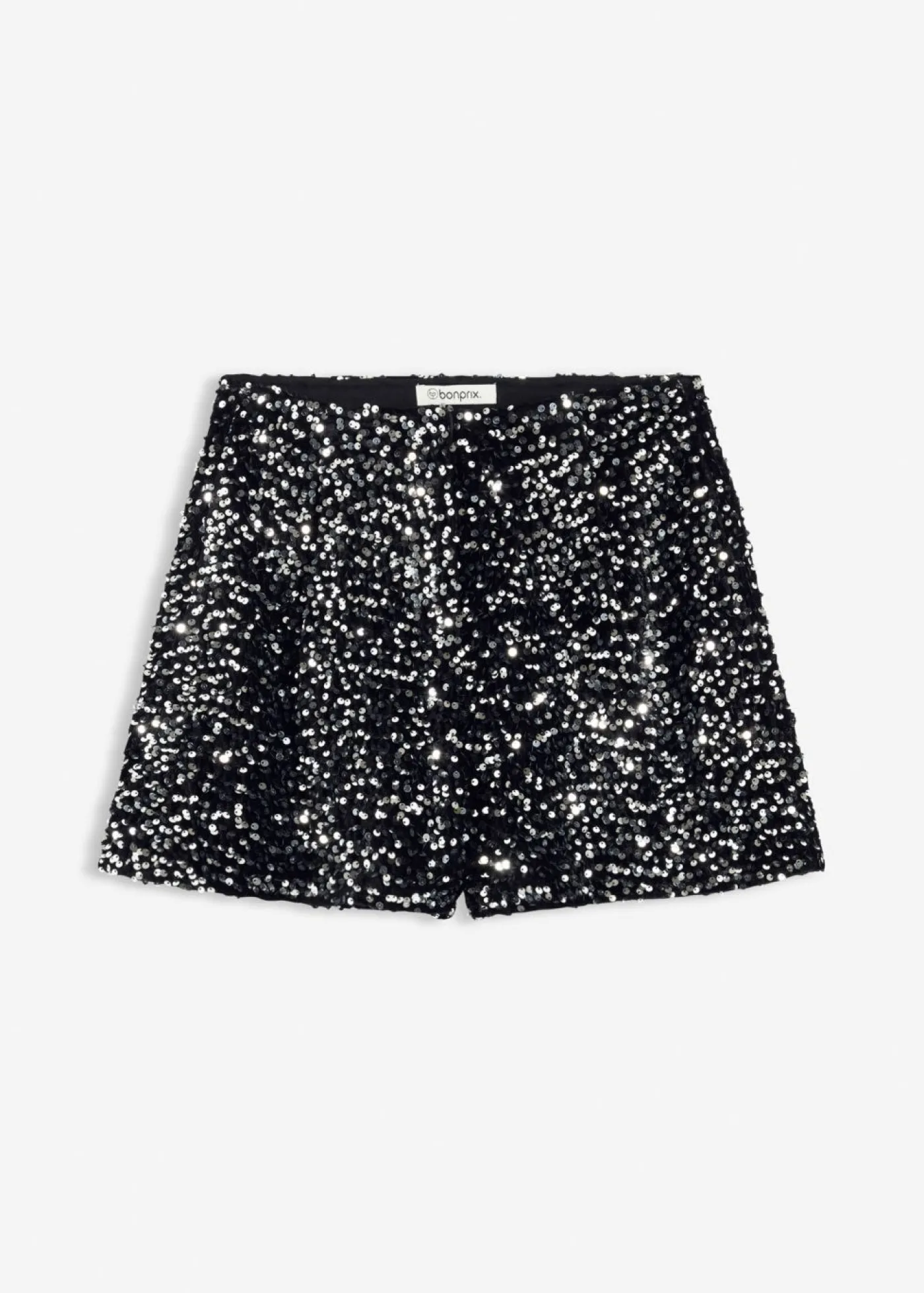 bonprix bonprix Pantalón corto de lentejuelas Negro-plata Sale