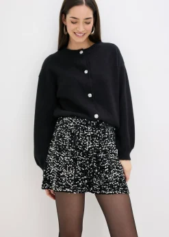 bonprix bonprix Pantalón corto de lentejuelas Negro-plata Sale