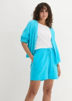 bonprix bonprix Pantalón corto de muselina verde agua oscuro
