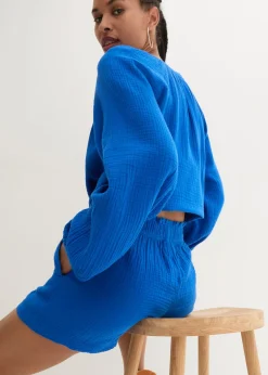 bonprix bonprix Pantalón corto de muselina de algodón puro Azur