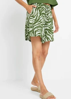 bonprix bonprix Pantalón corto de punto estampado cebra verde cactus/naranja oscuro Sale