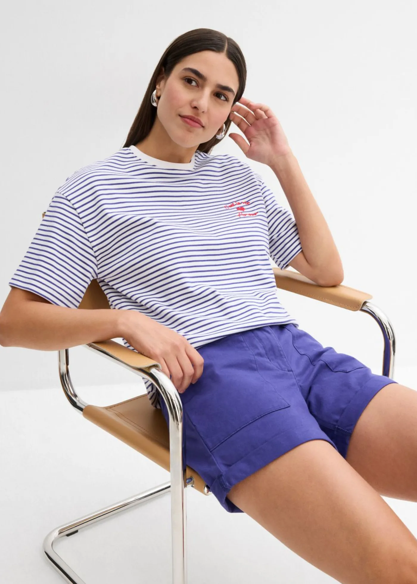 bonprix bonprix Pantalón corto de sarga Azul marino Sale