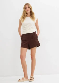 bonprix bonprix Pantalón corto de sarga con talle alto Marrón tierra Hot