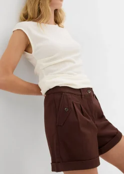 bonprix bonprix Pantalón corto de sarga con talle alto Marrón tierra Hot