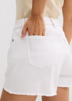 bonprix bonprix Pantalón corto de sarga con talle alto Blanco Clearance