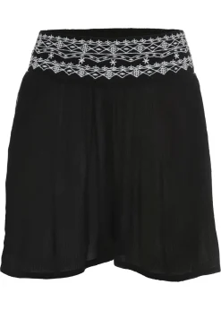 bonprix bonprix Pantalón corto de viscosa fluida con efecto arrugado Negro-blanco Online