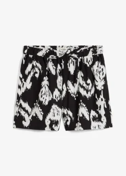 bonprix bonprix Pantalón corto de viscosa con cinturilla cómoda Negro-blanco lana New