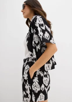 bonprix bonprix Pantalón corto de viscosa con cinturilla cómoda Negro-blanco lana New