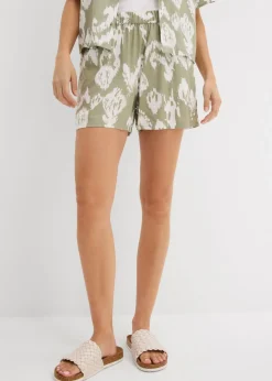 bonprix bonprix Pantalón corto de viscosa con cinturilla cómoda verde alga-blanco lana Best