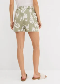 bonprix bonprix Pantalón corto de viscosa con cinturilla cómoda verde alga-blanco lana Best