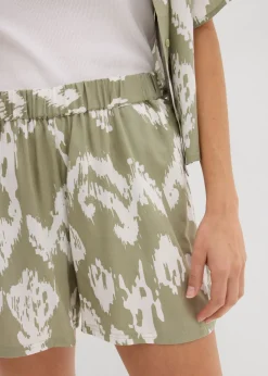 bonprix bonprix Pantalón corto de viscosa con cinturilla cómoda verde alga-blanco lana Best