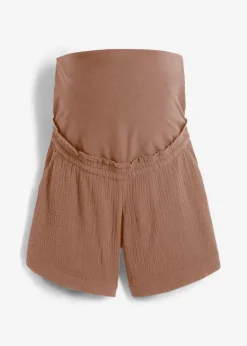 bonprix bonprix Pantalón corto premamá de muselina de algodón puro arcilla Sale