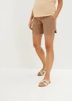 bonprix bonprix Pantalón corto premamá de muselina de algodón puro arcilla Sale