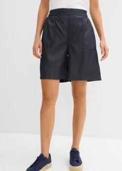 bonprix bonprix Pantalón corto sin cierre con mezcla de lino transpirable Azul oscuro denim Clearance
