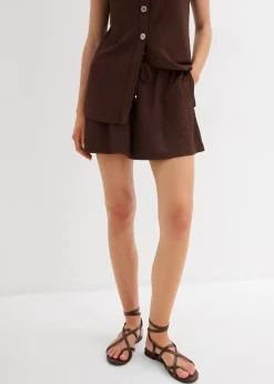 bonprix bonprix Pantalón corto sin cierre de crepé estructurado Marrón tierra Clearance