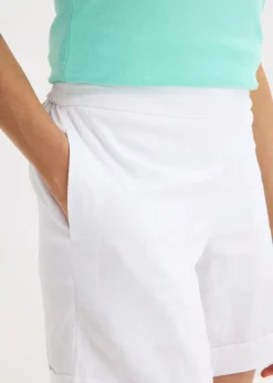 bonprix bonprix Pantalón corto sin cierre de mezcla de lino vaporoso Blanco Outlet