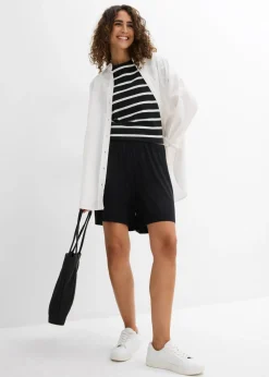 bonprix bonprix Pantalón corto sin cierre de mezcla de viscosa suave Negro Discount