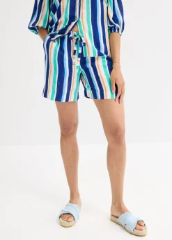 bonprix bonprix Pantalón corto sin cierre de viscosa fina azul ártico-azul claro-blanco con rayas Sale