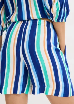 bonprix bonprix Pantalón corto sin cierre de viscosa fina azul ártico-azul claro-blanco con rayas Sale