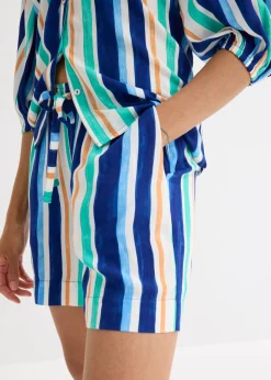 bonprix bonprix Pantalón corto sin cierre de viscosa fina azul ártico-azul claro-blanco con rayas Sale